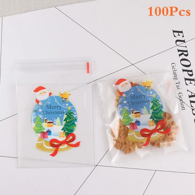 100 шт прозрачные рождественские пакеты для печенья самоклеющиеся конфет буфета
