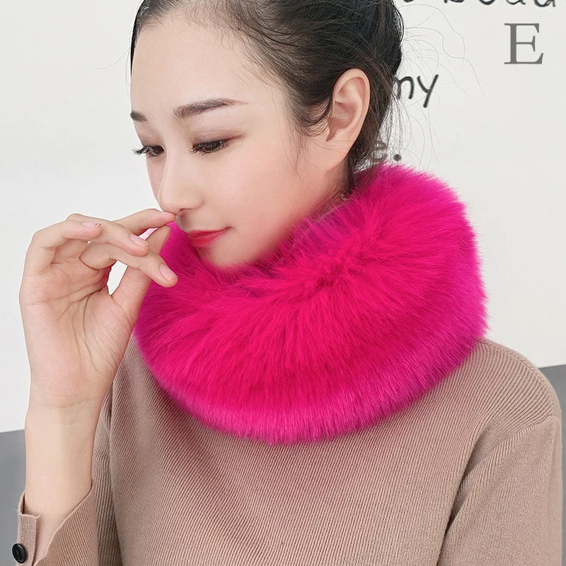53CM Length Furry Scarves Winter Warm Women Fashion Faux Fox Fur Collar Scarf Shawl Stole Furry Neck Wrap Circles images - 6