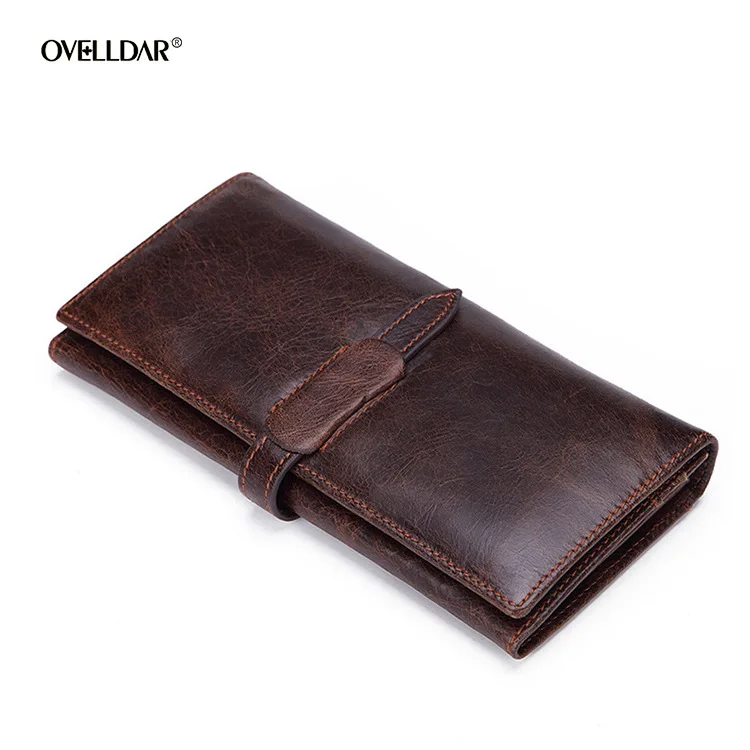 Genuine Leather Wallet First Layer Cowhide Woman Wallet Long Oil Wax Leather Wallet Retro Multifunctional Wallet