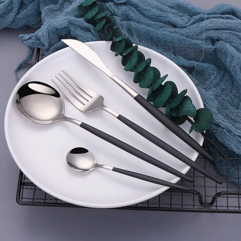 

Black Cutlery Silverware Set Stainless Steel Dinnerware Set Silverware Knives Forks Spoons Flatware Set Black Dinner Cutlery Set