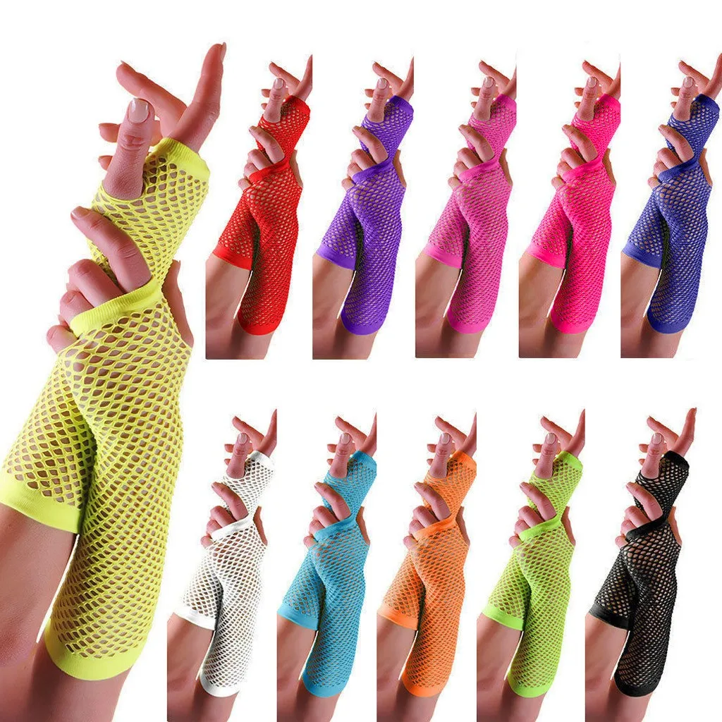 

Женские длинные/Короткие ажурные перчатки, разноцветные сексуальные сетчатые перчатки без пальцев в стиле панк-рок, Необычные товары для н...