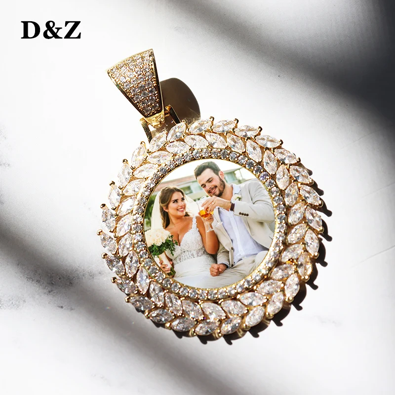 

D&Z Custom Photo Grain Pattern Roundness Solid Back Pendant & Necklace With 4mm Tennis Chain Cubic Zircon Men's Hip hop Jewelry