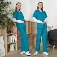 pure color uniform medical operating room surgical gown short sleeve wholesale pet shop veterinarian clean hygiene scrubs suit