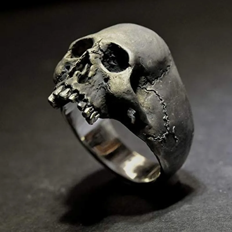 Vintage Men's Punk Skeleton ring Gothic Ghost Head Skull Ring Hip-Hop Horror Locomotive Rock Biker Jewelry | Украшения и