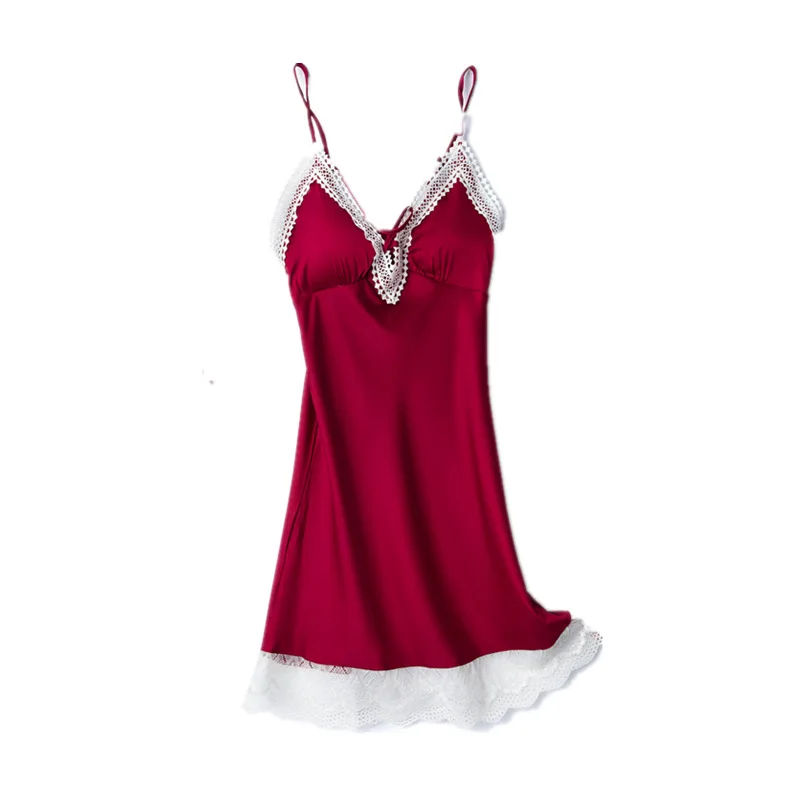 

Summer Spaghetti Strap Nightgown Young Lady Sexy V-Neck Nightdress Green Sweet Lace Bow Trim Home Dress Casual Satin Sleepwear