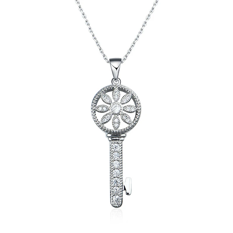 White Gold Juya Micro Pave Циркон модное индийское ожерелье с подвеской в виде ключа для женщин девочек подарок для свадьбы дня рождения ожерелье поставки - Окраска металла: White Gold