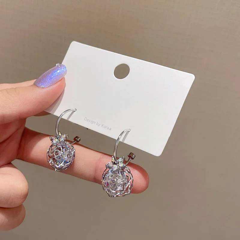 

Silver Needle Rose Style Long Zircon 2021 Ethnic Low Price Earrings for Women European Bridal Wedding