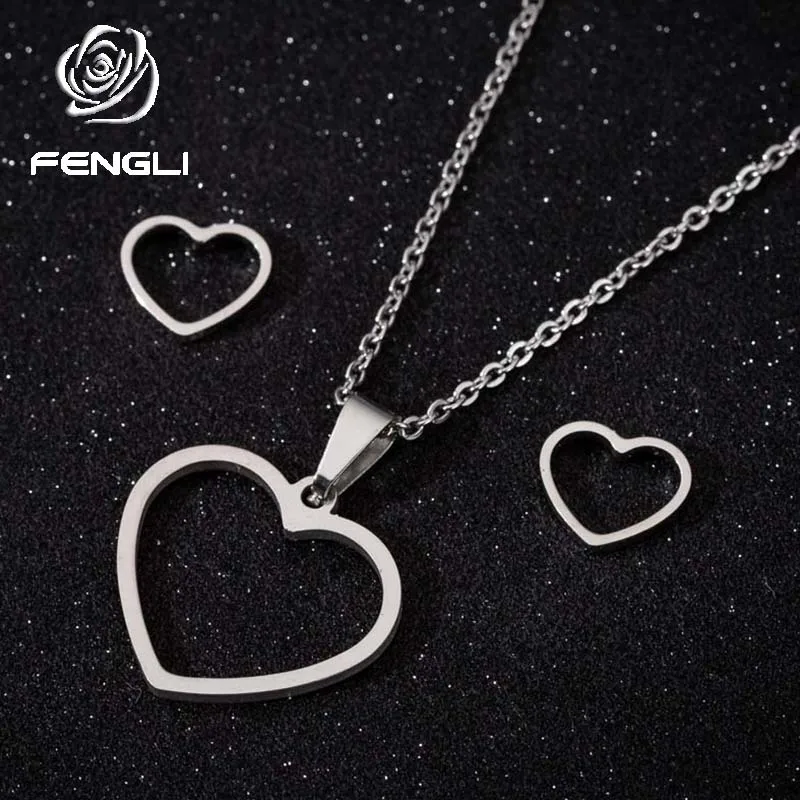 FENGLI модное ожерелье с подвеской в виде сердца из нержавеющей стали для женщин