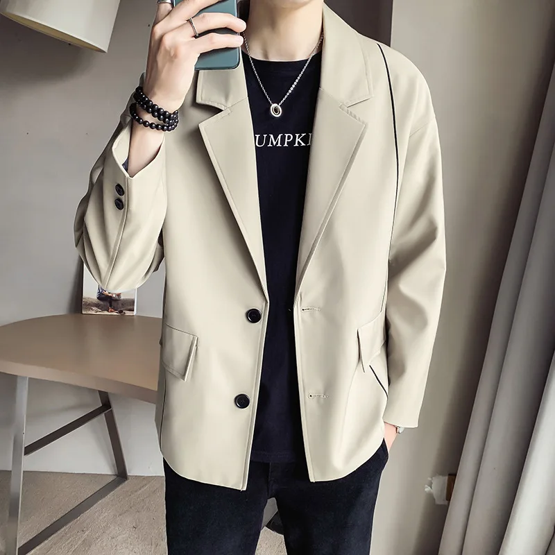 

Весна 2021, мужской костюм, Корейская повседневная куртка, повседневный свободный костюм хаки для мальчиков