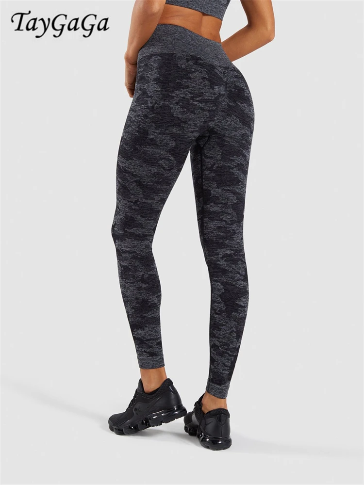 Taygaga Women's Camouflage Tight Leggings Knitted Peach Butt Sexy Sports Fitness Pants Girdle Hips Fitness Yoga Leggings Female