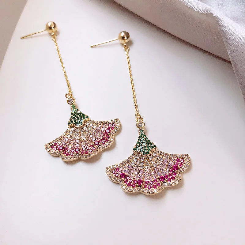

925 Silver Needle Heavy Industry Micro Inlaid Color Diamond Minority Design Long Women's Simple Shining Earrings