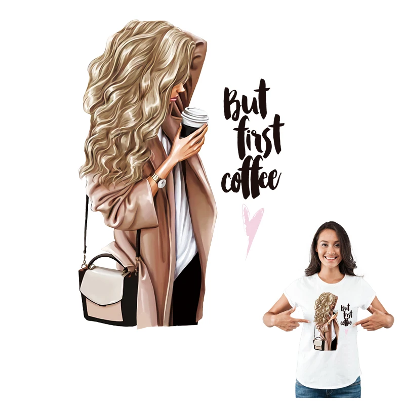 Термотрансферные нашивки но первые кофейные для одежды женские наклейки сделай