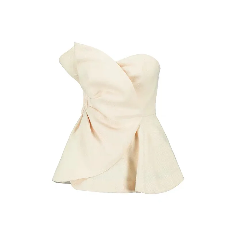 2021 Women's Spring New French Style Elegant Tube Top White Fashionable Off-the-Shoulder Goddess Slim Fit Strapless Top Shirts