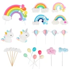 Украшение для кекса, разноцветное, с единорогом, для девочек, для дня рождения, флажки для торта