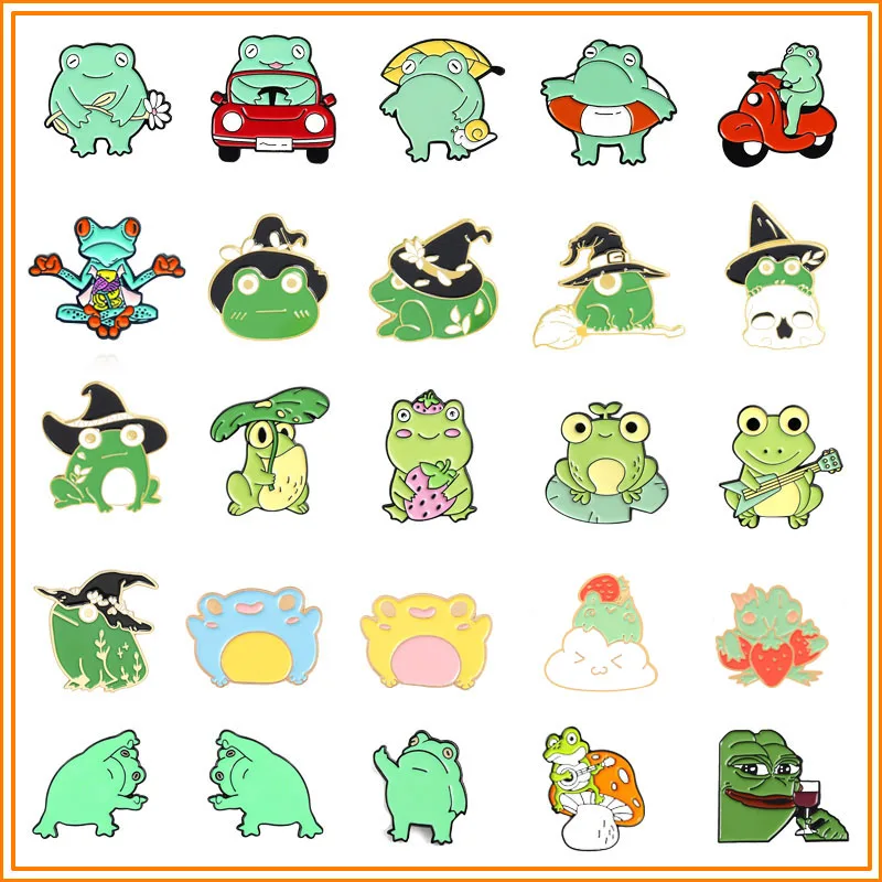 Funny Cartoon Cute Frog Metal Enamel Brooch Creative Little Frog Driving Guitar Shape Badge Clothing Pin Jewelry Accessories