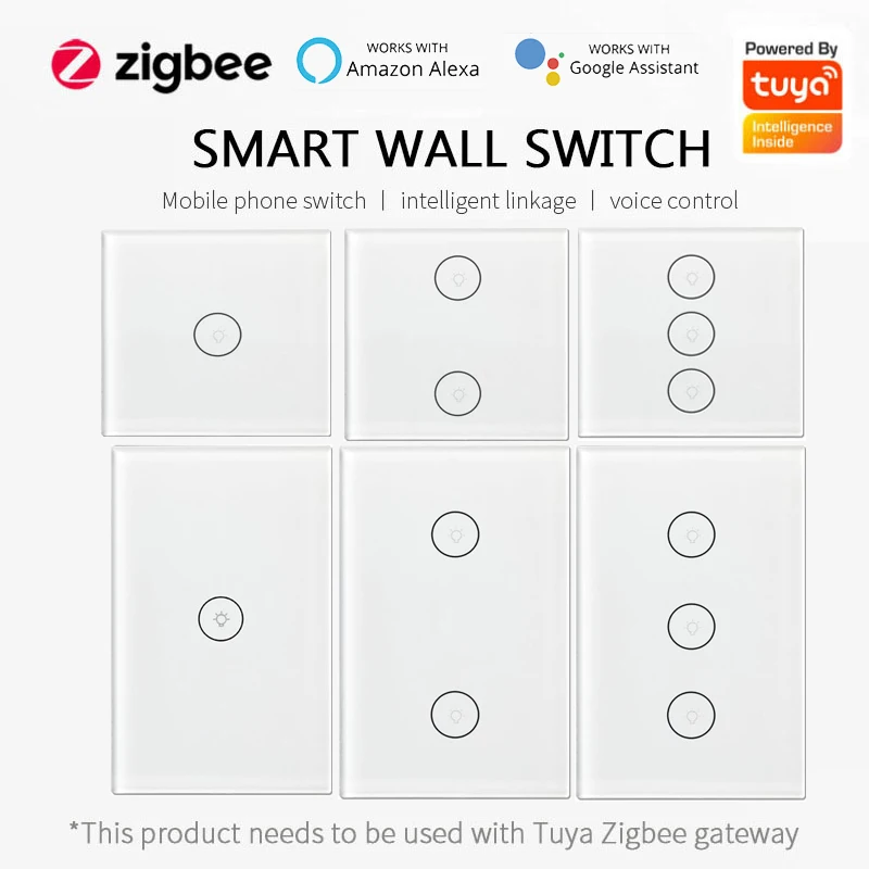 

Умный выключатель ZigBee с/без нейтрального провода для автоматизации Smart Life Tuya, совместим с Alexa Google Home