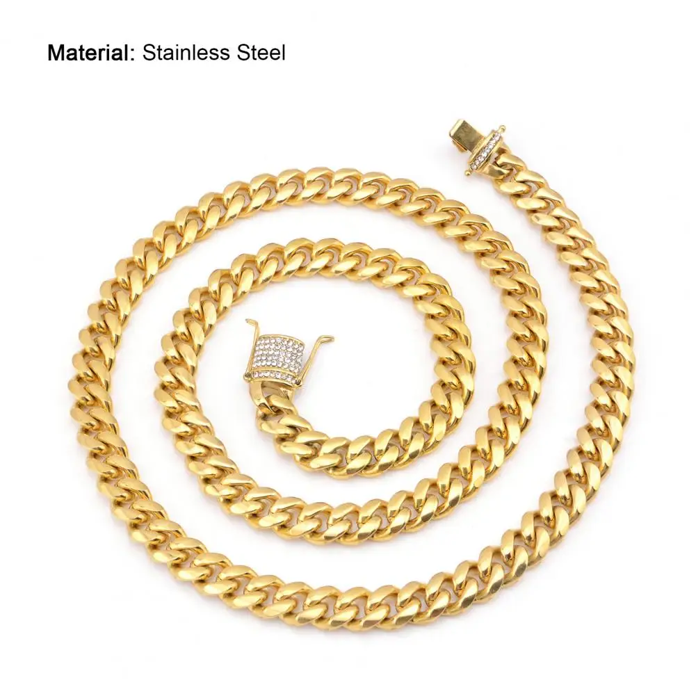 

Basic Punk Rhinestone Inlaid Necklace for Men Women Curb Cuban Link Chain Chokers Vintage Metal