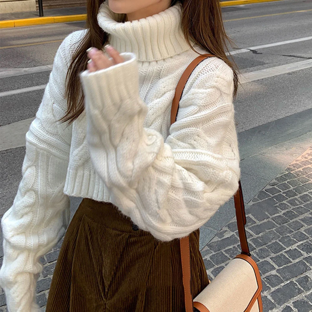 

2021 Autumn Winter Women Turtleneck Sweater Loose Oversized Elegant Warm Knitted Pullovers Fashion Solid Tops Knitwear Jumper