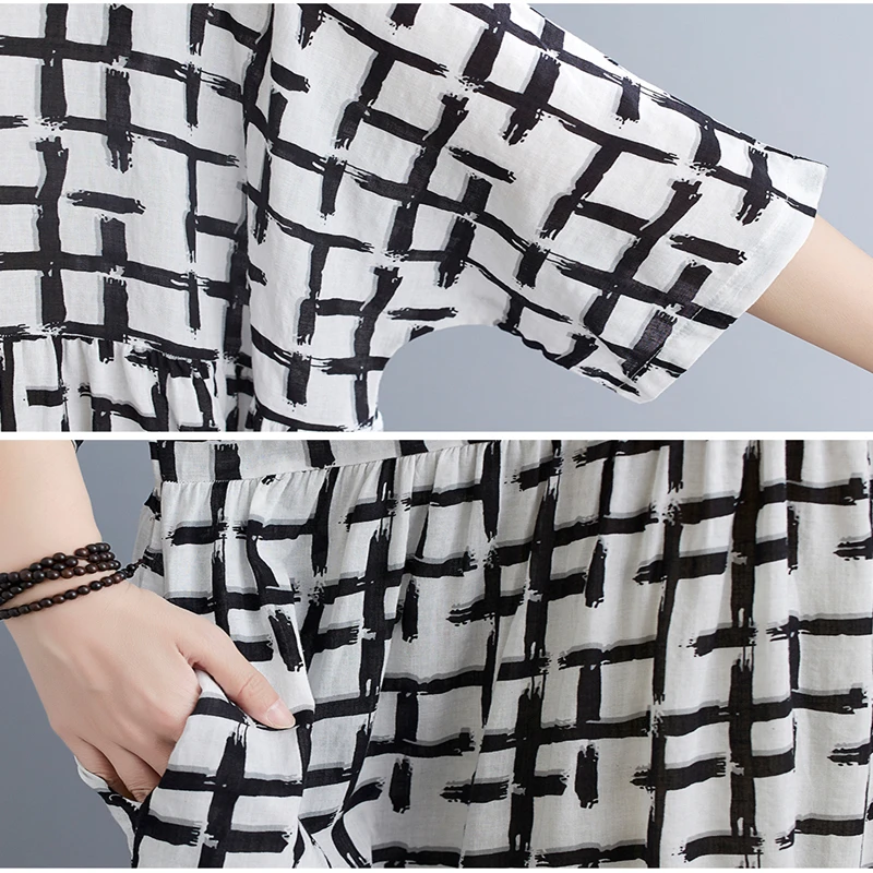 

Oversized Summer Cotton Plaid Dress For Women Loose Casual Striped Dresses Ladies New Vogue Korea Femme Verano Mujer Dress 2021