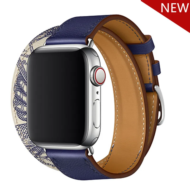 Хохлатый ремешок для apple watch band iwatch band Pulseira apple watch 5 4 44 мм 40 мм 42 мм 38 мм кожаный браслет для часов - Цвет ремешка: double blue white