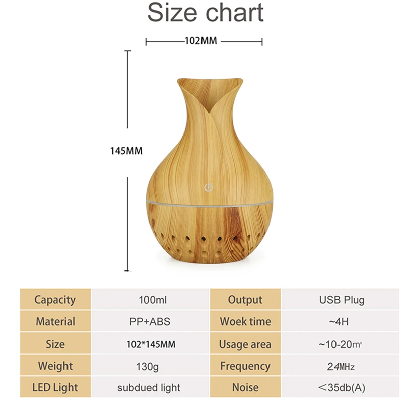 Ароматический увлажнитель воздуха 130 мл ультразвуковой с эфирным маслом и