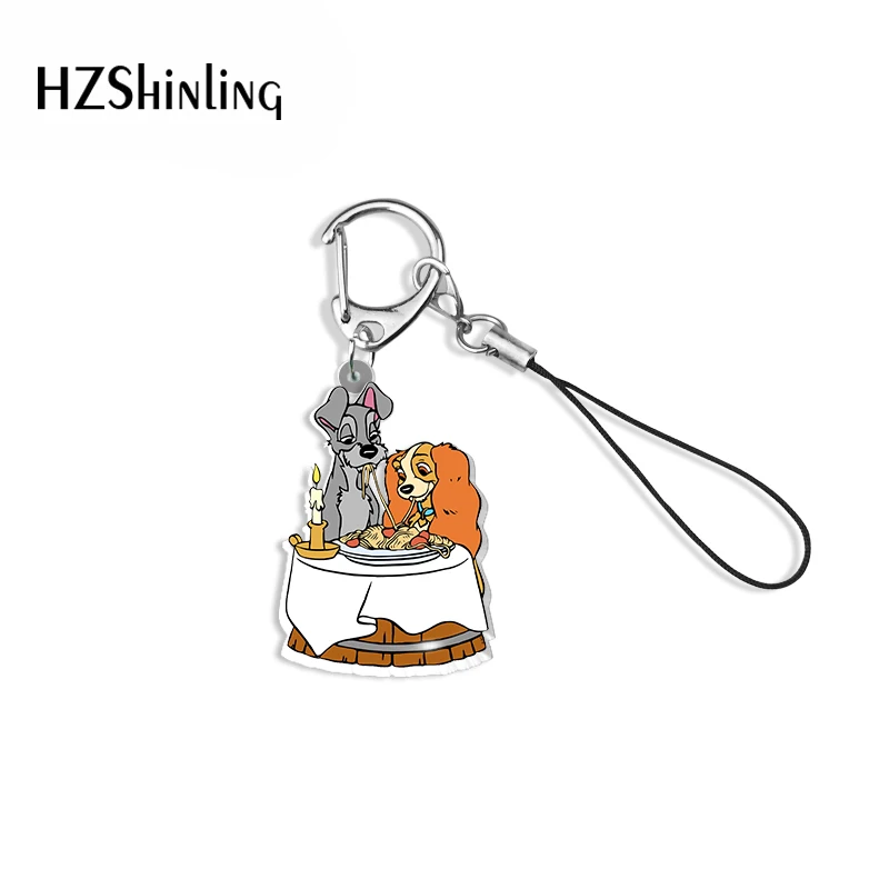 Lady and the Tramp Dogs Cartoon Acrylic Keychain Mobile Phone Straps Resin Epoxy Accessories