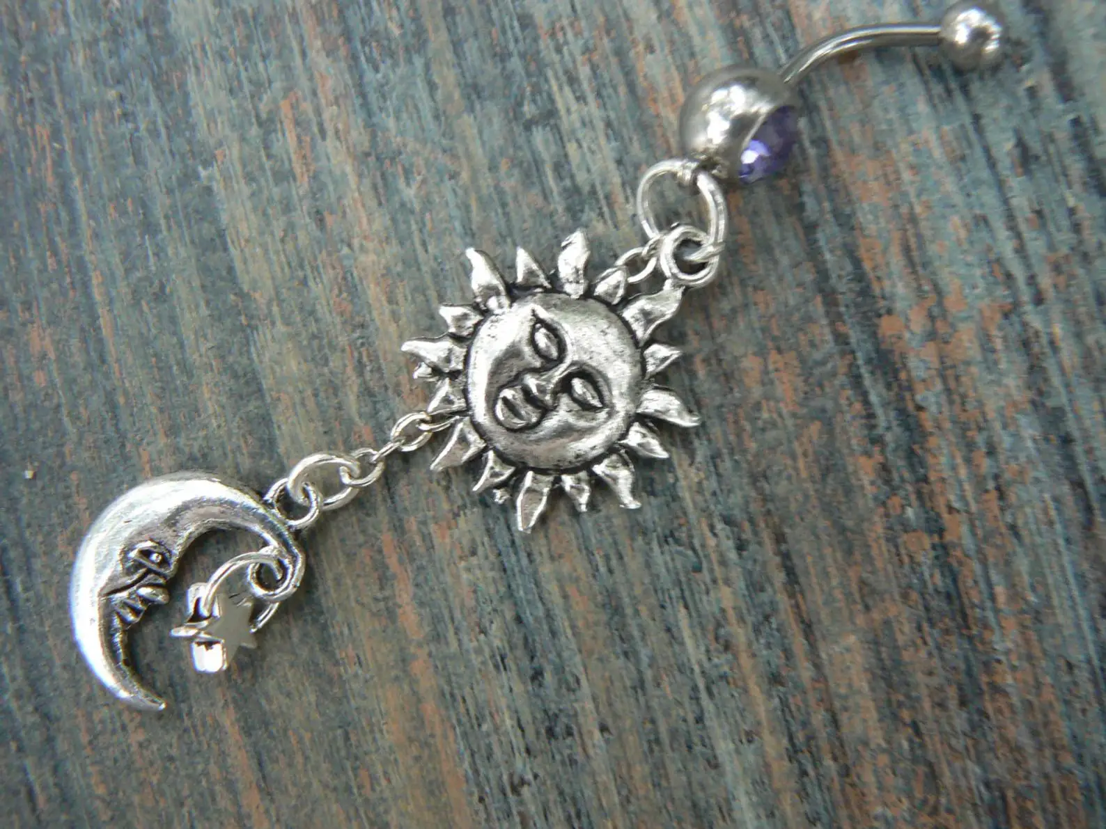 Buy The sun and moon belly ring purple stones stars goddess celestial boho dancer pagen gypsy tribal fusion on