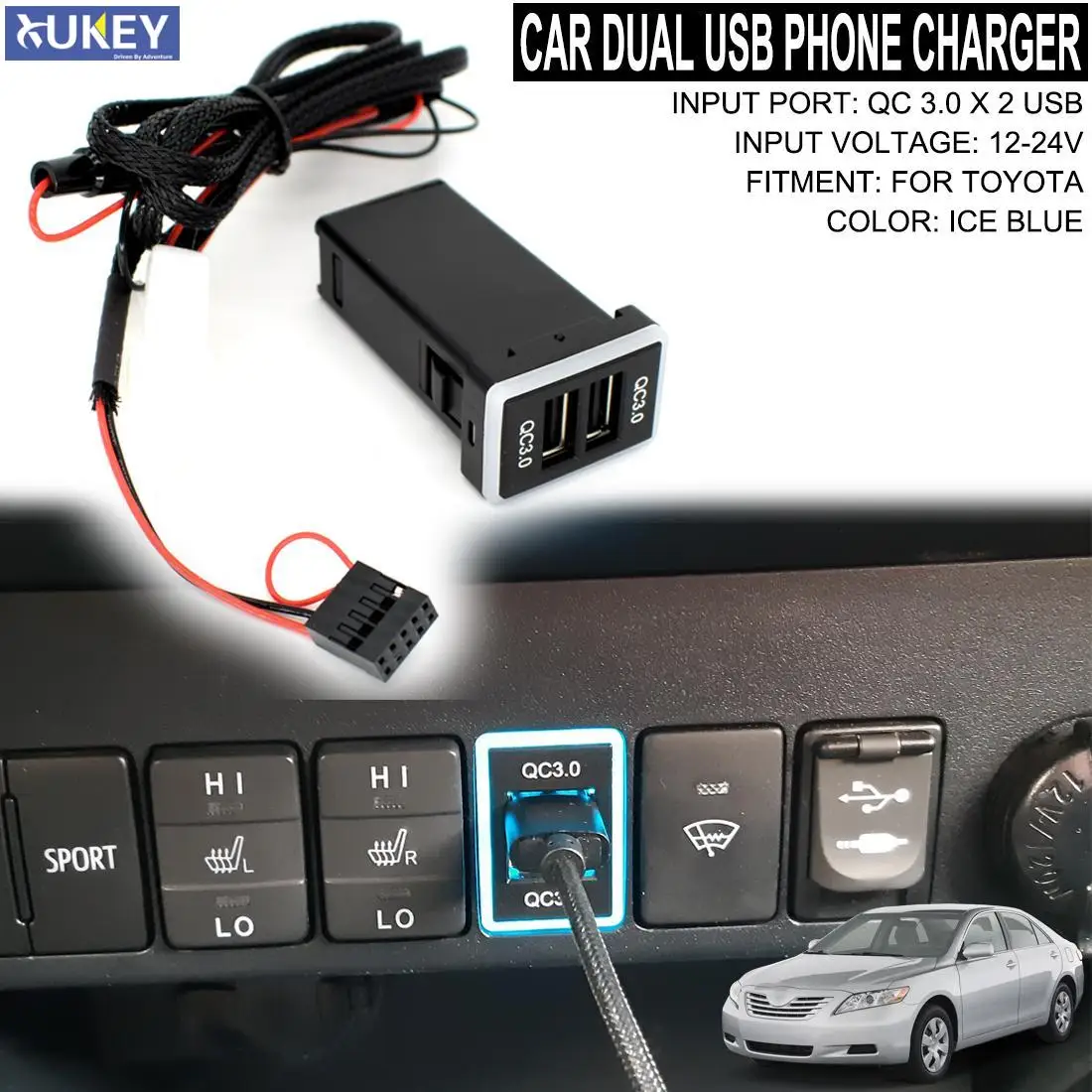 Автомобильное зарядное устройство QC3.0 с USB-портом для Toyota Camry Land Cruiser 200 RAV4 Corolla