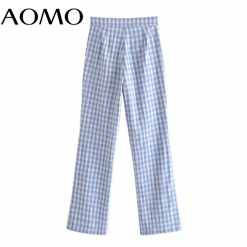 

AOMO Fashion Women Plaid Suit Pants Trousers Pockets Buttons Office Lady Pants Pantalon 3H504A