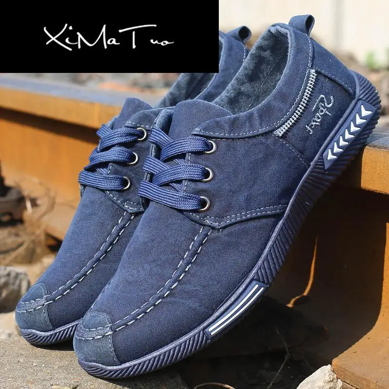 Мужская джинсовая парусиновая обувь на шнуровке удобные повседневные лоферы