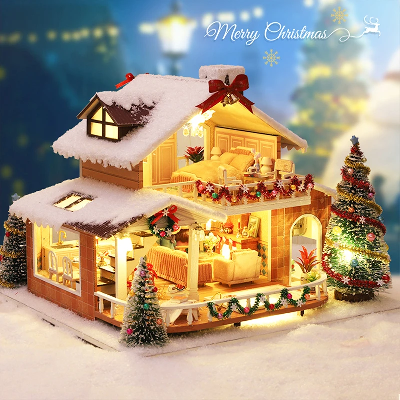 

CUTEBEE DIY Dollhouse Christmas Wooden Doll Houses Miniature Doll House Furniture Kit Casa Led