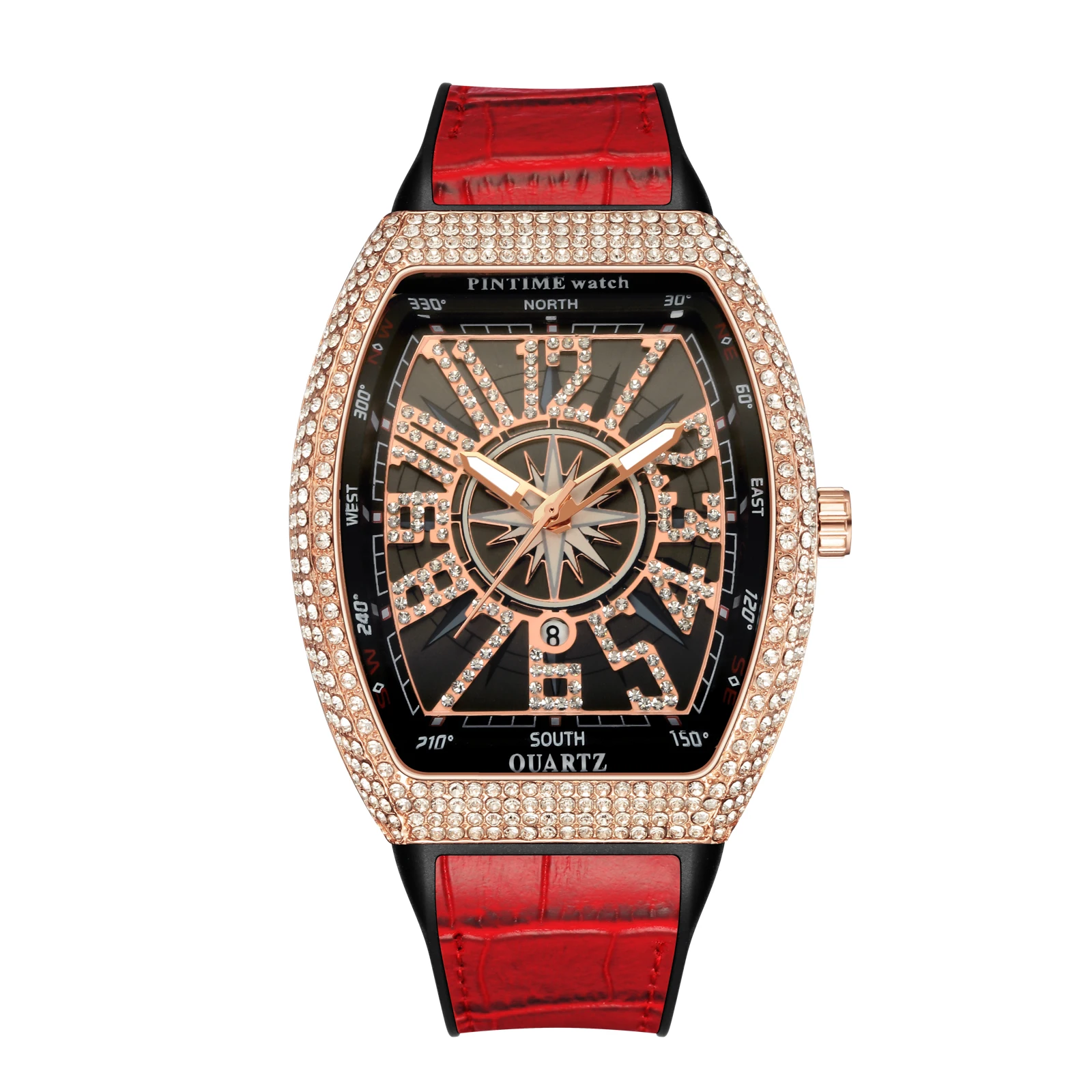 

2021 Men's Watch Franconian Tonneau Watches Large Dial Quartz Watch Gypsophila Belt Yacht Diamond Retro WristWatch Clock + Box
