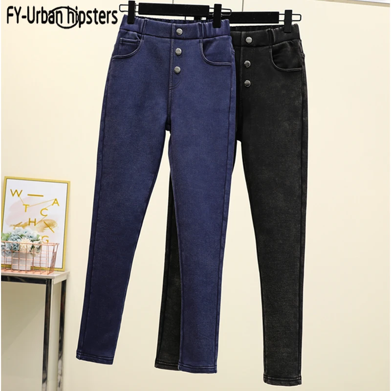 2019 Women Jeans Plus Size Casual high waist summer Autumn Pant Slim Stretch Cotton Denim Trousers for woman Blue black | Женская одежда
