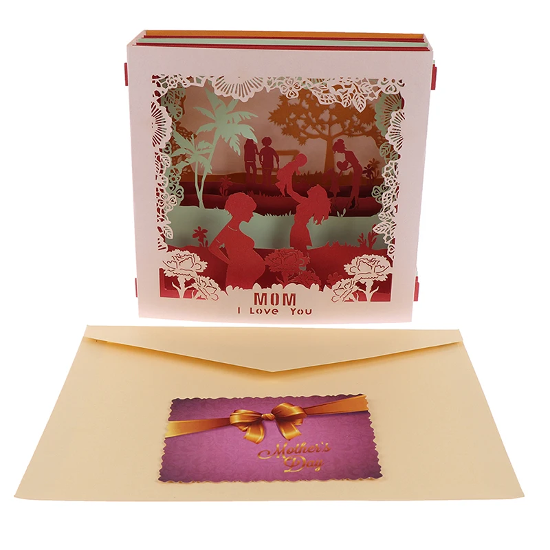 

3D Pop Up Carved Box Creative Mothers Day Greeting Card Handmade Postcard Gift Cards Hot