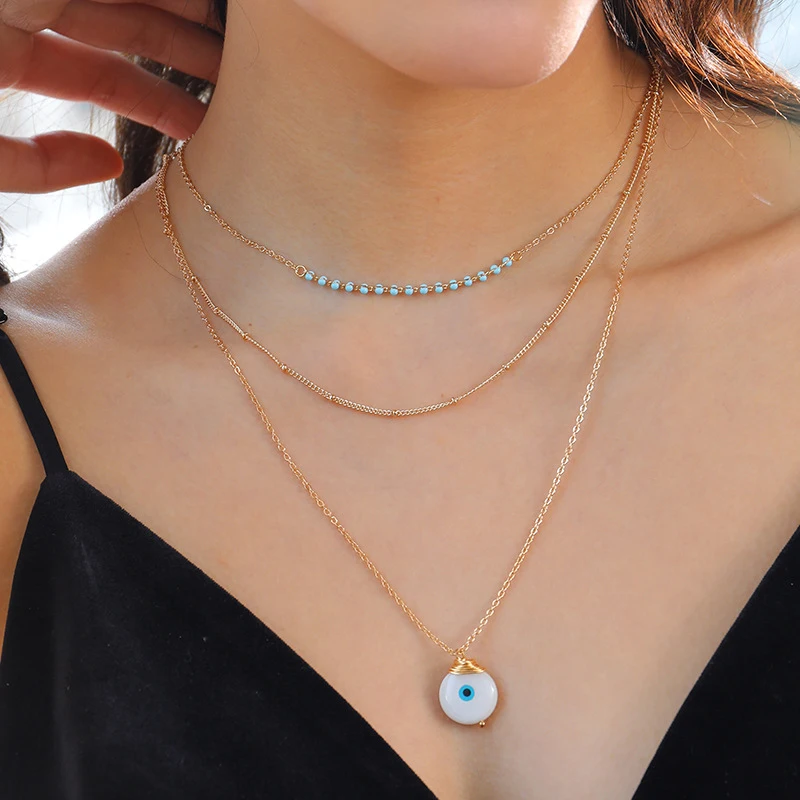 

Fashion Demon Eye pendant necklaces for women Simple design Jewelry on the neck Multi-layer clavicle chain necklace