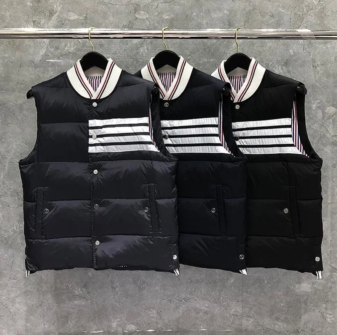 

2021 Fashion Brand Men Down Coats Slim Fit Short Down Jacket Striped Solid Down Vest Casual Winter Clothing