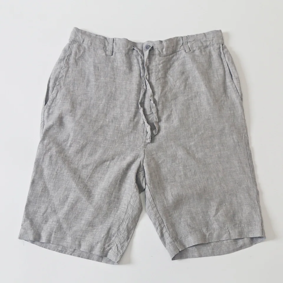

Boy Casual Summer Gray Linen Shorts Elastic Waist Lace Up Loose Shorts Male Streetwear Short Pants Sexy Beachwear Shorts for Men