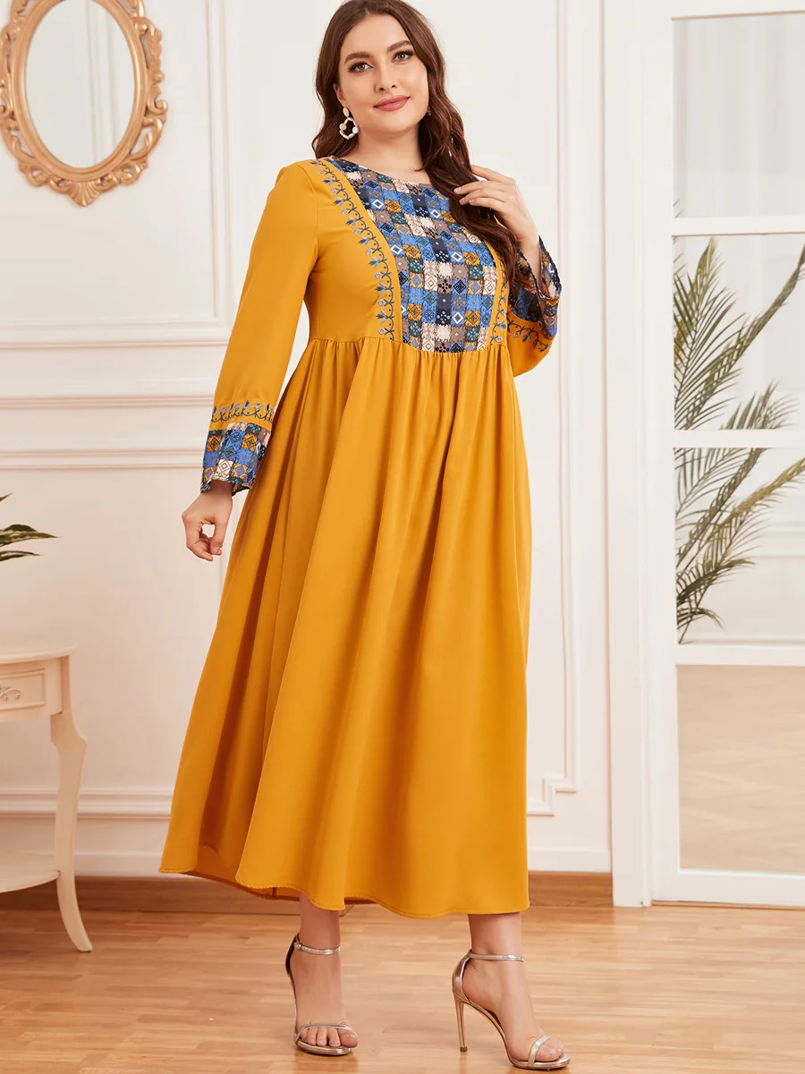 

Large Women's Fashion Embroidered Moslem Long Skirt Large Draped Dress Clothing Women