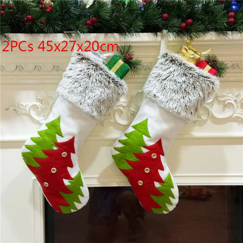 2PCs 45x27x20cm Рождественские носки с подвеской, ткань, Рождественская елка, лось, снежинка, орнамент, Рождественские узоры, вечерние украшения для дома, подарочный пакет - Цвет: 2PCs 45x27x20cm