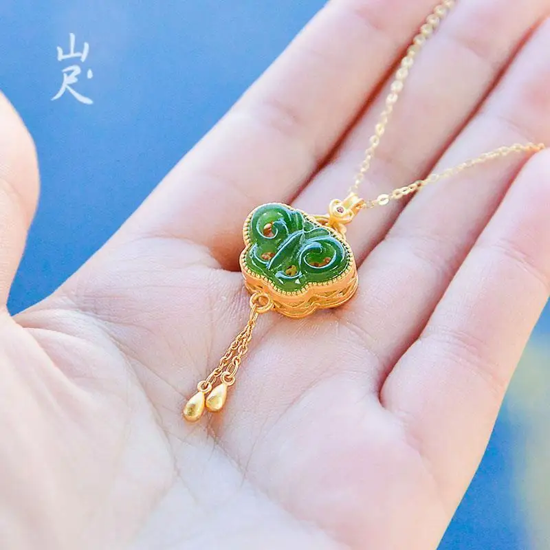 

2021 Original 1 Natural Hetian Jade Green Jade Butterfly Perfume Bag Pendant 925 Sterling Silver Jade Necklace Classical Ancient