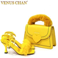 venus chan shoes and bag set sandals 2021 summer new women shoes fur cross straps high heels 7 5cm stiletto model catwalk shoe