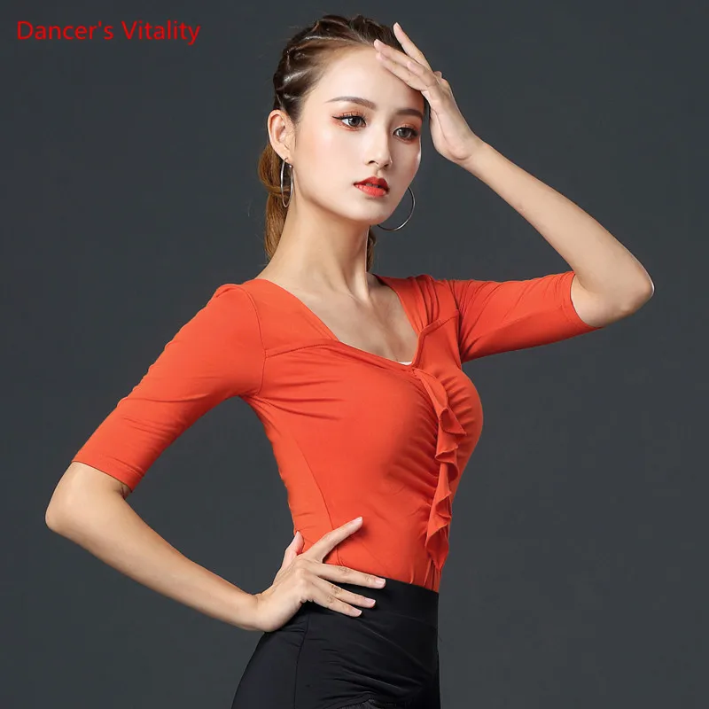

Latin Dance Woman Modal Training Shirt National Standard Dancewear Female Adult Modern Dancing Elegant Practice Top