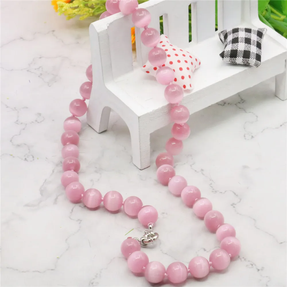 Очаровательные Круглые бусины AAA ++ 10 мм из розового мексиканского опала ожерелье