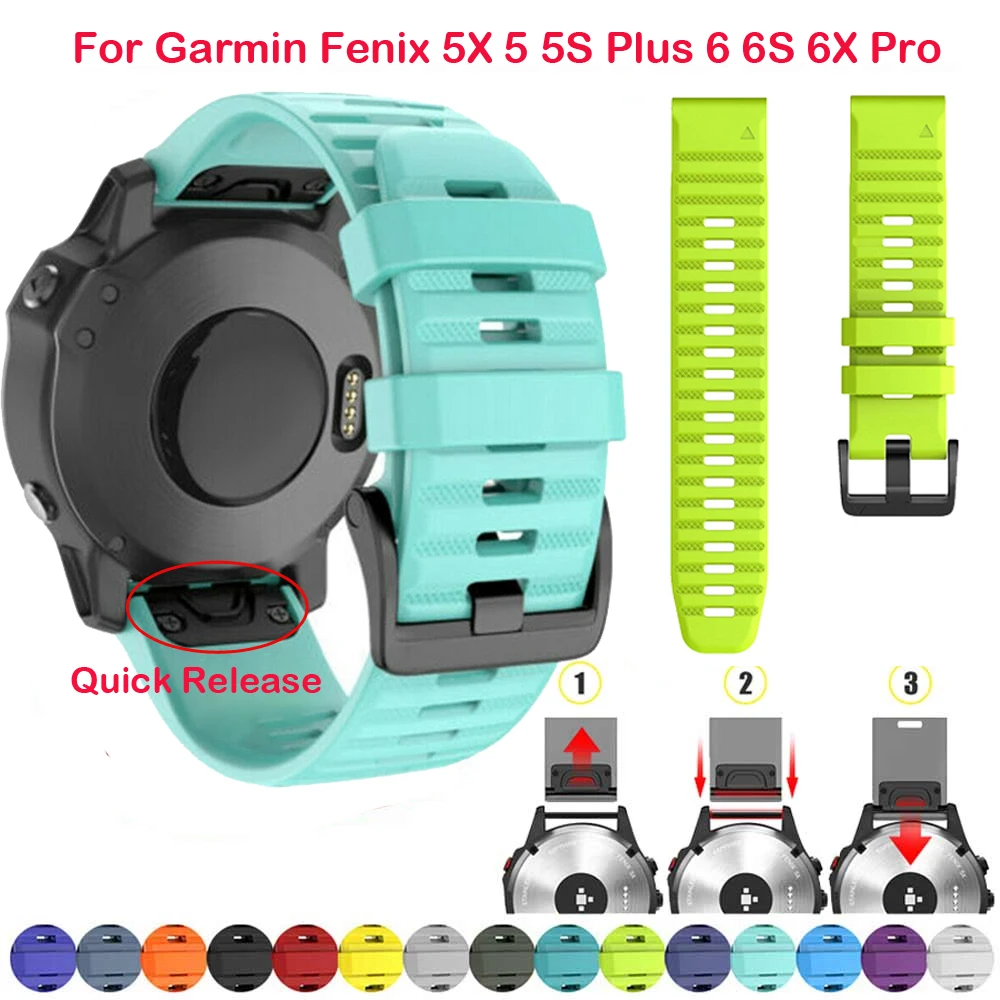 Ремешок для часов 26 22 20 мм Garmin Fenix 6 6S 6X 5X 5 935 Plus 3 3HR Forerunner быстросъемный силиконовый