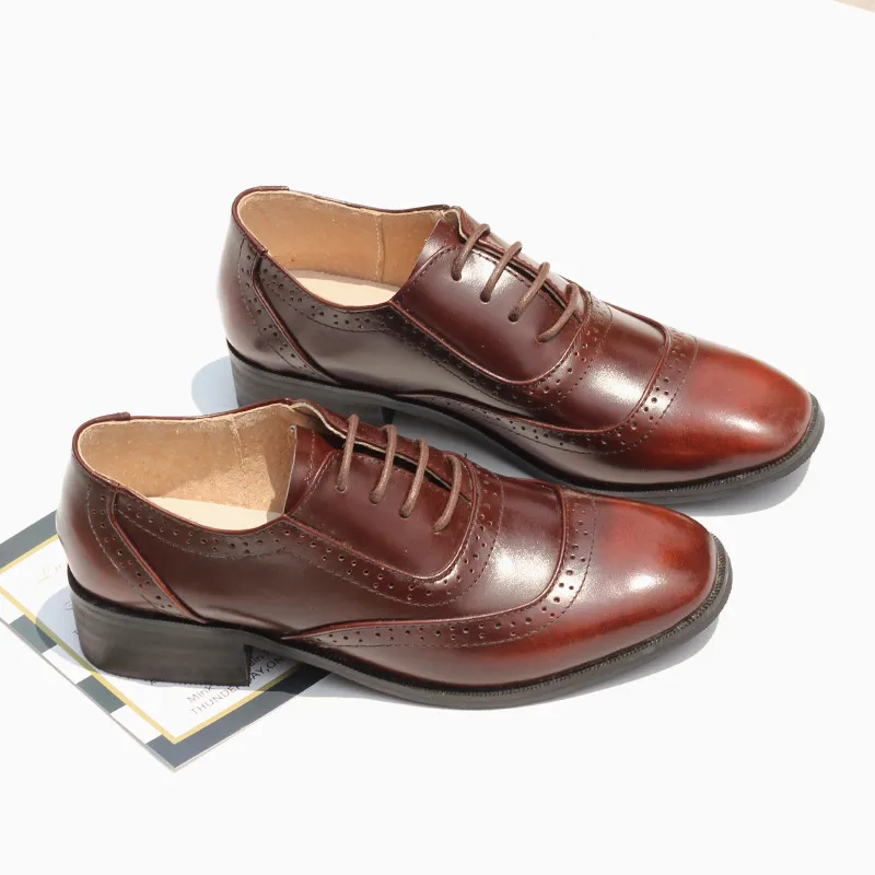 100% Genuine Cow Leather Casual Designer Women Brogues Flat Shoes Vintage Lady Flats Handmade Oxford For 2020 | Обувь