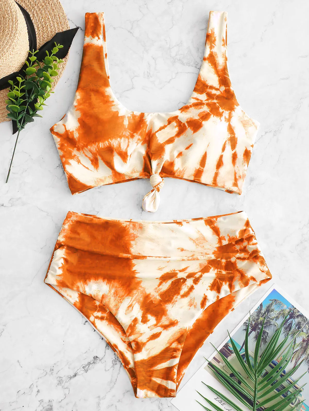 ZAFUL Танкини с завязками и высокой талией купальник глубоким вырезом бикини