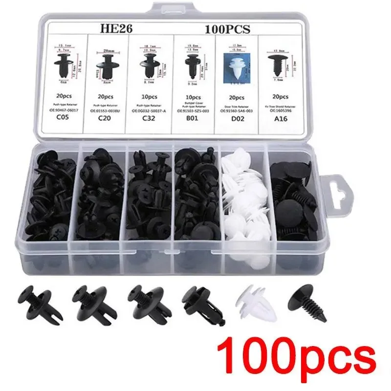 

100pcs Mixed Auto Fastener Clip Car Body Push Retainer Pin Rivet Bumper Door Trim Panel Retainer Fastener Kit Car Accessories
