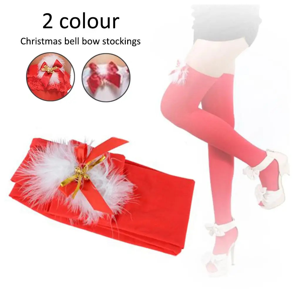 Christmas Leggings Stockings Bows Small Jingle White Feathers Festival Solid Color Red | Тематическая одежда и униформа