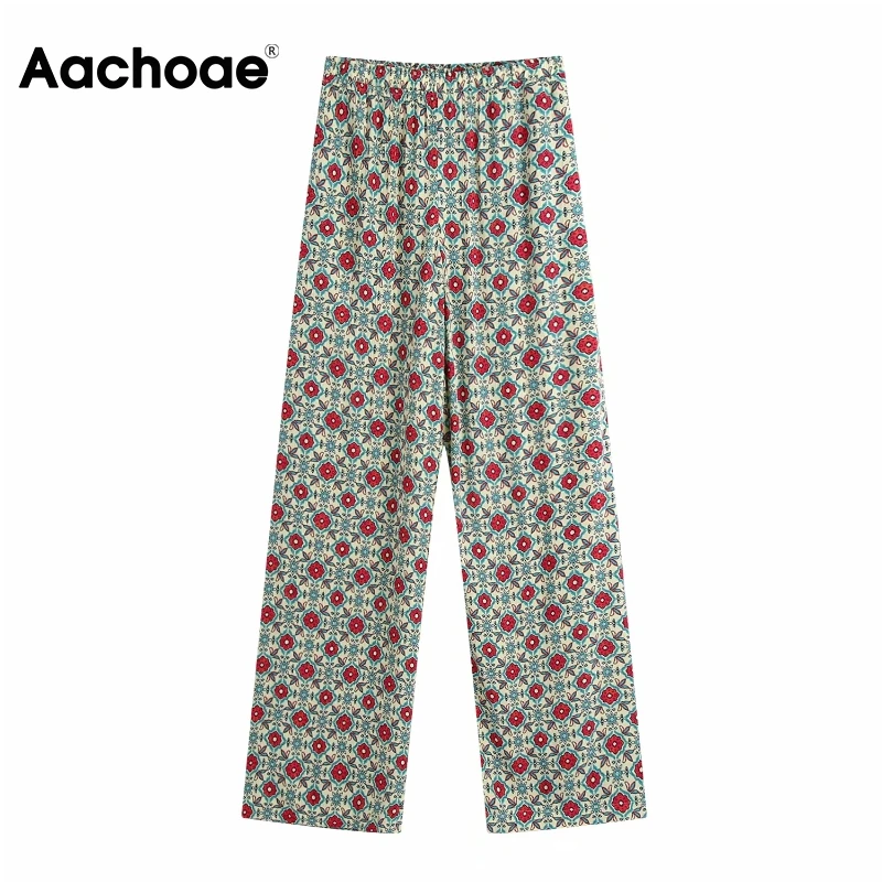 

Aachoae Women Bohemian Floral Printed Wide Leg Pants High Elastic Waist Long Pants Female Casual Trousers Mujer Pantalon