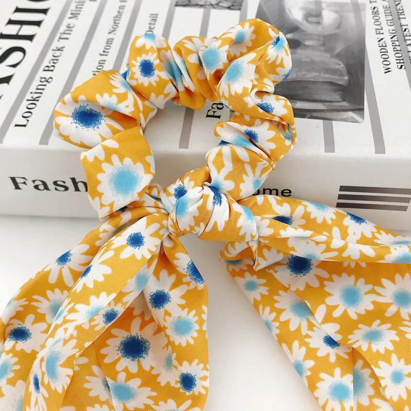 Женские резинки для волос в стиле ретро с ромашками и бантом модные конским